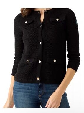 Black Button-Front Knit Cardigan